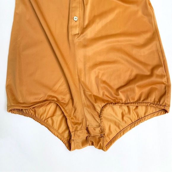 Vintage blue swan skirtikins tan brown collared button up floral bodysuit top - Picture 5 of 8